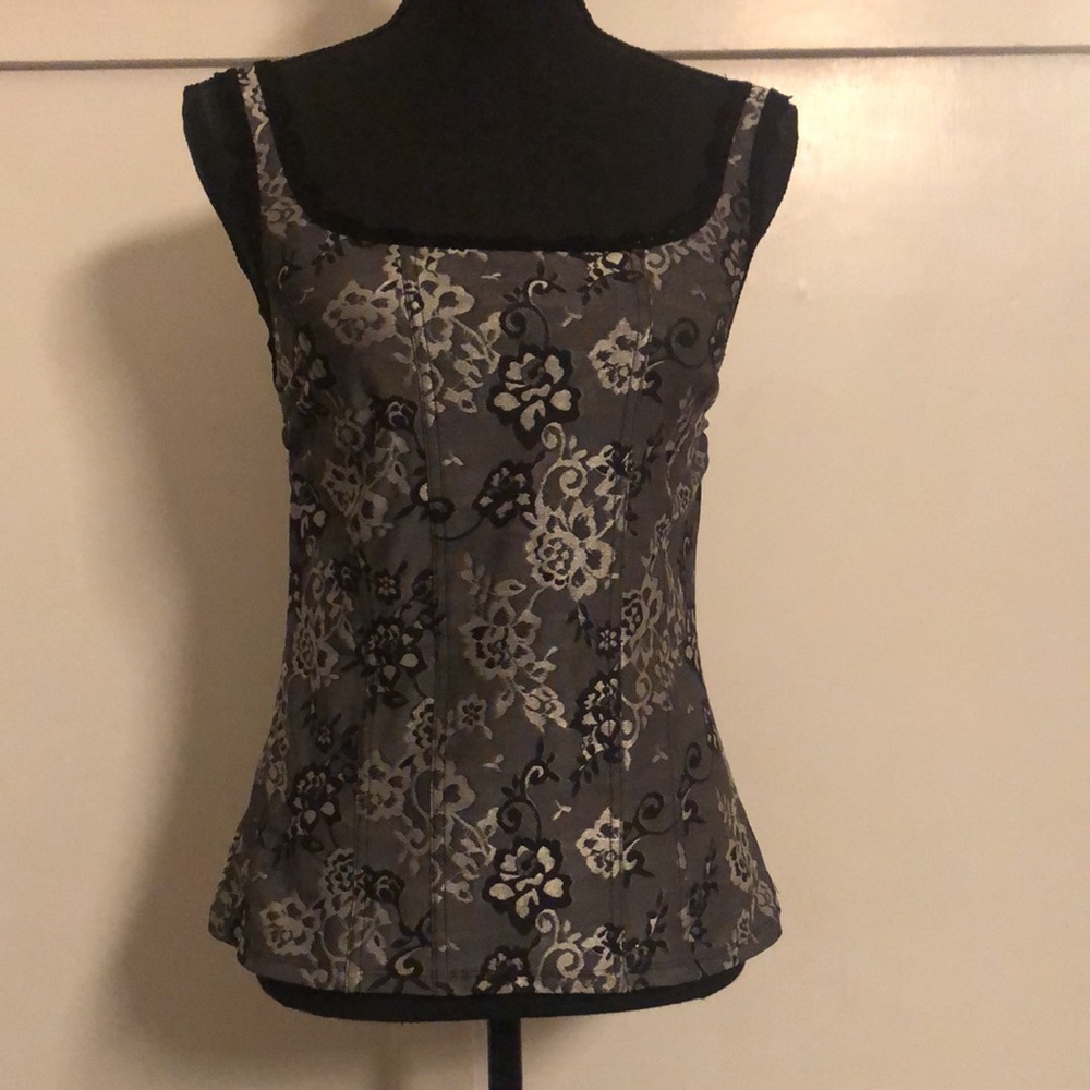 WHBM - 90’s Bustier/Corset Top. Brocade Black and Silver Metallic Size Medium